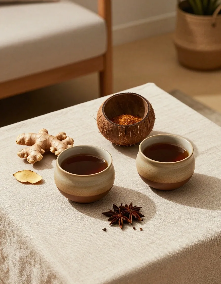 Herbal tea and natural energy mix on a wooden surface